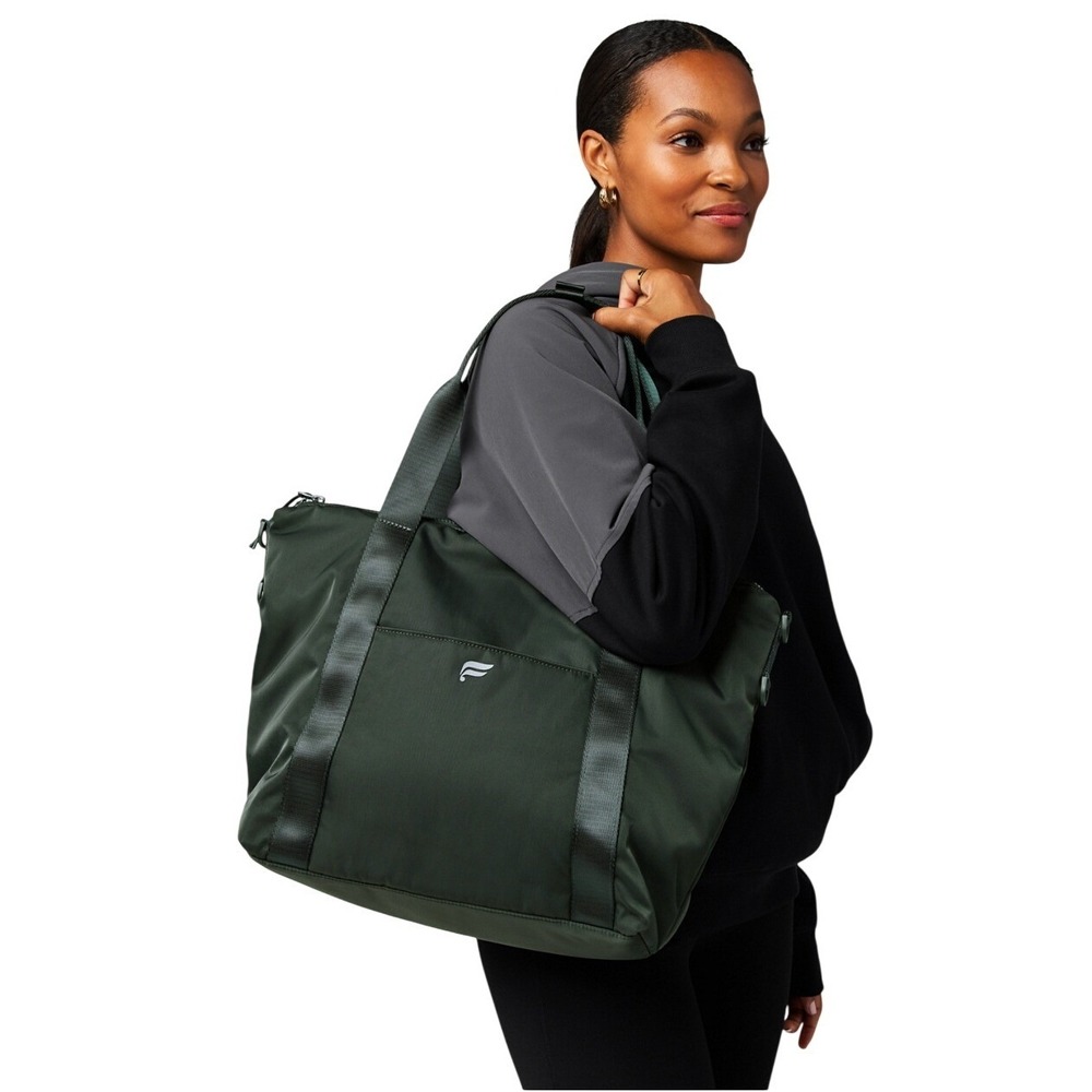 Fabletics The Everyday Tote in Pine Shadow Green Satin Laptop Water Bottle 19x13
